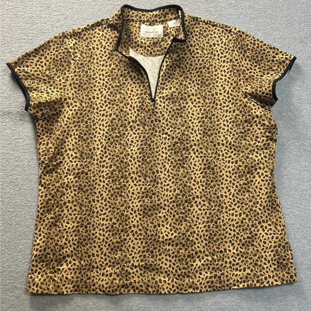 EP Pro Tour Tech Golf Polo Shirt Womens XL Leopard Print Zip Neck Animal Print